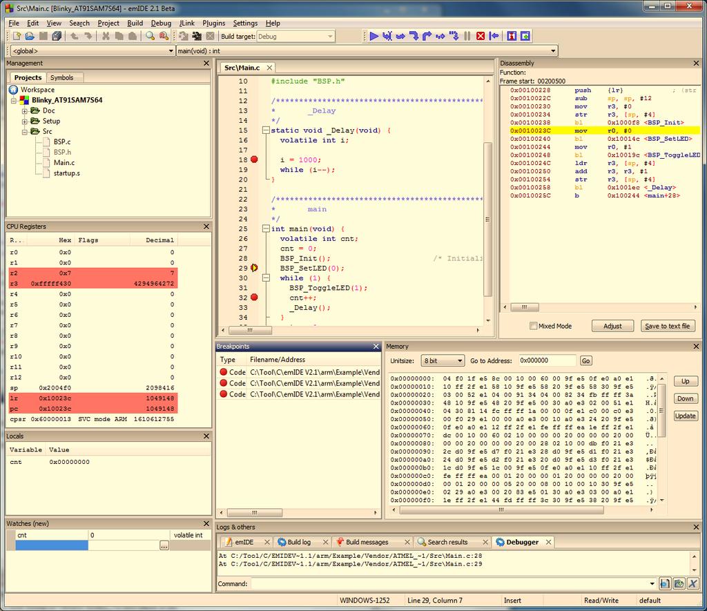 70 CHAPTER 3 J-Link software and documentation package The screenshot below shows an debug session in IDE. For download and more information about emide, please refer to http://emide.org.