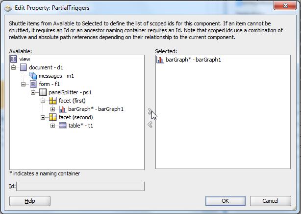 Figure 10: Select the graph component to trigger a table refresh Note: Of course, you can implement your own click listener in a managed bean and programmatically set the current row on the detail