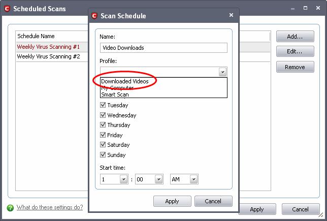 ...and is also available for selection during a scheduled scan in the drop-down. To edit a Scan Profile, select the profile and click 'Edit'.