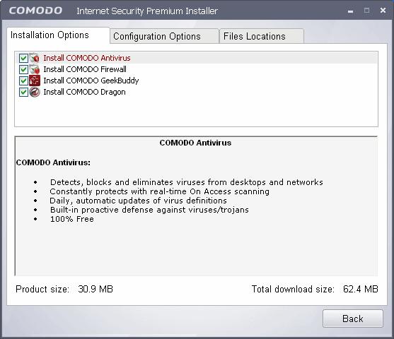 Install COMODO Firewall - Selecting this option installs Comodo Firewall and Defense+ components.