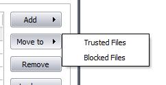 areas of Defense+: Files can also be transferred into this module by clicking the 'Move to...' button in the 'Trusted Files' area.