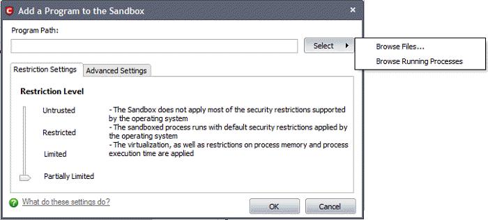 Choose 'Restriction Settings' i. Untrusted - The application is not allowed to access any of the Operating system resources.