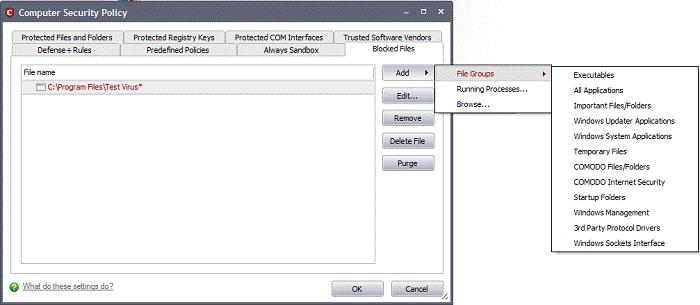 To manually add an individual file, file group or process 1. Click the 'Add' button.