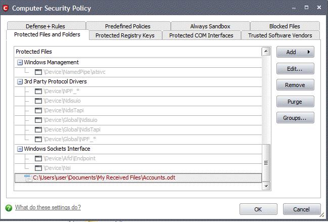 Exceptions Users can choose to selectively allow another application (or file group) to modify a protected file by affording the appropriate Access Right in 'Computer Security Policy'.