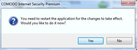 Click Yes to restart the application.