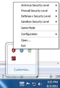 Move the mouse cursor over Antivirus Security Level The preset