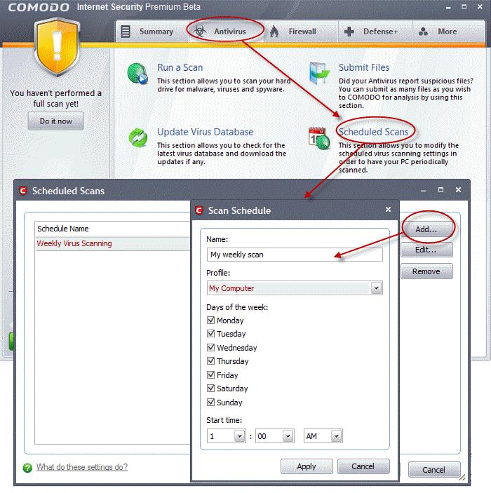 5. Select a scanning profile from the Profile drop-down menu. (Selecting a scanning profile will define the areas in your computer to be scanned during this schedule.