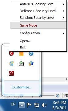 2. Select 'Game Mode' from the options. The alerts are now suppressed.