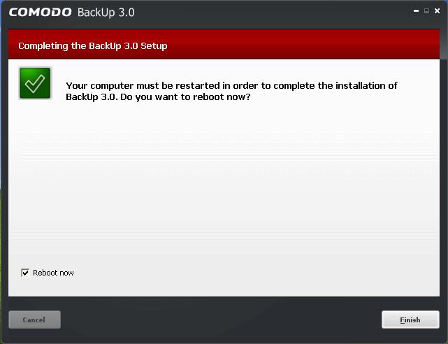The Installation Completion dialog is displayed indicating the successful completion of installation. For the installation to take effect, the system has to be restarted.