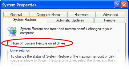 selected. Windows XP To ensure that Windows system restore is enabled 1. Click Start > Control Panel > System > System Restore tab 2.