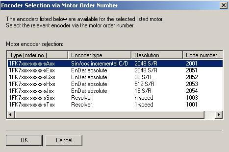 Post configuration, drive 2 Just like the motor, the encoder must also be manually selected.