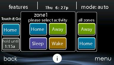 A14238 Once you have selected the desired activity for ALL ZONE, you will have the option to either permanently (HOLD) or temporarily