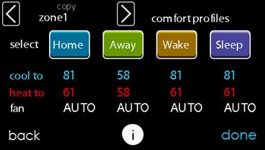 d d d d d A14241 For example to change your HOME comfort profile, touch the HOME icon. Use the Up (Y) and Down (B) buttons to change the fan settings, heating and cooling temperatures.