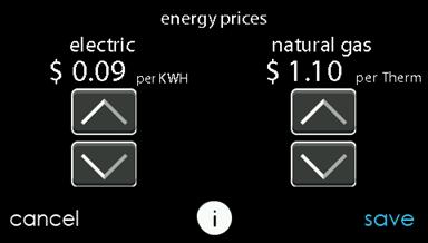 d d Use the Up (Y) and Down (B) buttons to set the costs per kwh and cost per