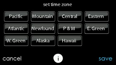 etup Time Zone The time zone can be selected by selecting the setup time zone from the menu. Then select the time zone for the location. Time zones for both U and Canada are included.