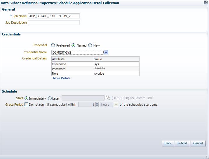 3.6 Select DB TEST SYS as Named Credentials. Click Submit. DB Subsetting (Long) Lab 3.
