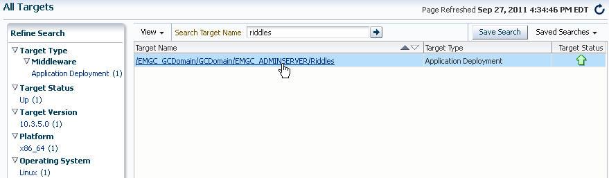 Click the arrow icon. 1.18 The Riddles application deployment appears in the table.