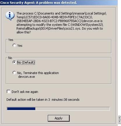 Important s Figure 1 Cisco Security Agent Dialog Box Mismatch between HP DC5 100 PCI Bus Controller and PCI Key Cache Register on PI21AG Chip A mismatch exists between the HP DC5100 PCI bus