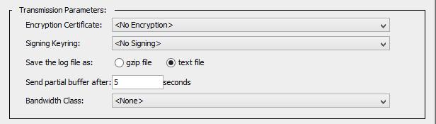c. From "Save the log file as" select the Text file option. d. In the "Send partial buffer after" text box, type 5. e.
