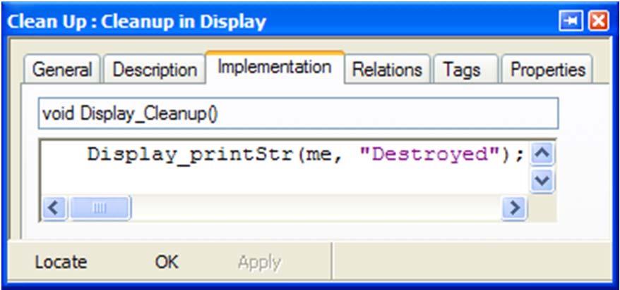 Destructor Exit the animation Add a CleanUp operation to the Display class (right-click Opertations and select