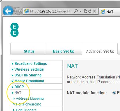 4. You can enable or disable the NAT module on the Bright Box router by selecting the option you want on the NAT page (in this example, we are selecting Enable ) and pressing Save Settings: Please