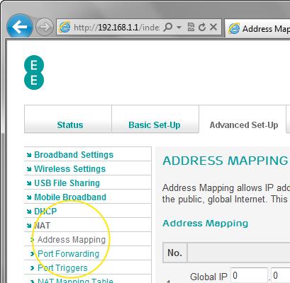 4. Click on Address Mapping in the left hand navigation menu: Description of Address Mapping settings The table below contains a description of the settings on the Address Mapping page : Section