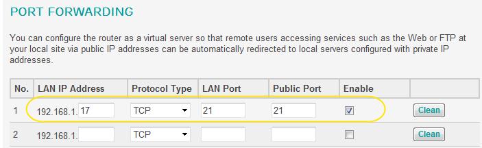the port forwarding rule. For example, if you are running an FTP server on your local network, you will need to forward traffic to Port 21.