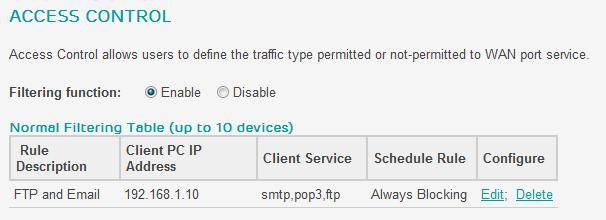 You can also change the rule description, client IP address range or client device services by clicking the edit link.