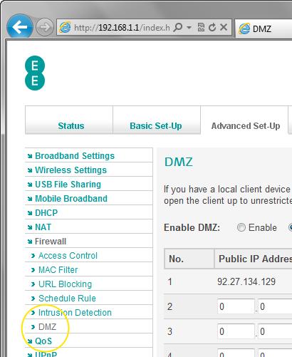 Description of DMZ settings The table below contains a description of the settings on the DMZ page: Section No.