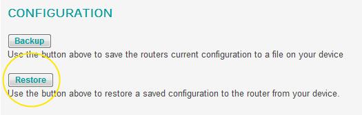 6. You may be presented with an option to save a file called backup.bin. This is the router configuration file. Click Save (or Save As if you want to specify a save location yourself). 7.
