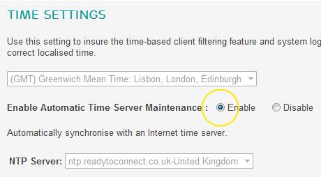 server, or select Disable to switch off time synchronisation.
