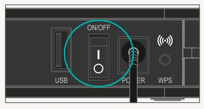 3. Plug the power cable into the router: 4. Connect the power supply into a plug socket and turn it on. 5. You can now switch on your router.