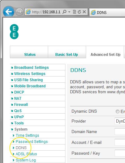 How to configure your router for Dynamic DNS To configure the Bright Box router to use a dynamic DNS service: 1. Register a Dynamic DNS account at either TZO.com 