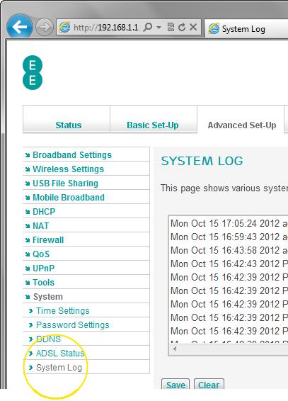Description of System Log entries The following table contains a description of the entries that may appear in the Bright Box System Log: Section WAN link up (ADSL) WAN link down (ADSL) PPP: Starting