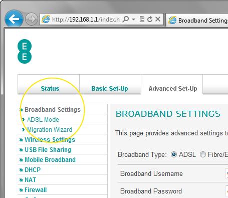 Description of Advanced Broadband Settings Many of the advanced Broadband Settings are identical to those described in the Basic Set- Up > Broadband Settings page.