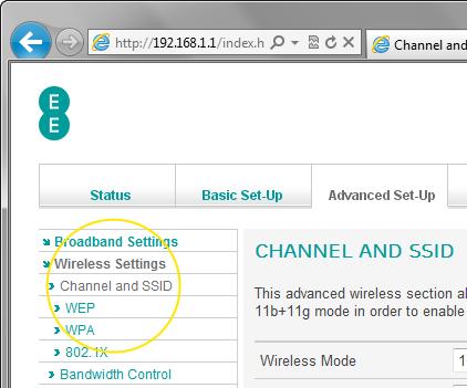 CHANNEL AND SSID The Channel and SSID page contains some advanced wireless configuration settings that give you extra control over the wireless channel and wireless bandwidth used by the Bright Box.