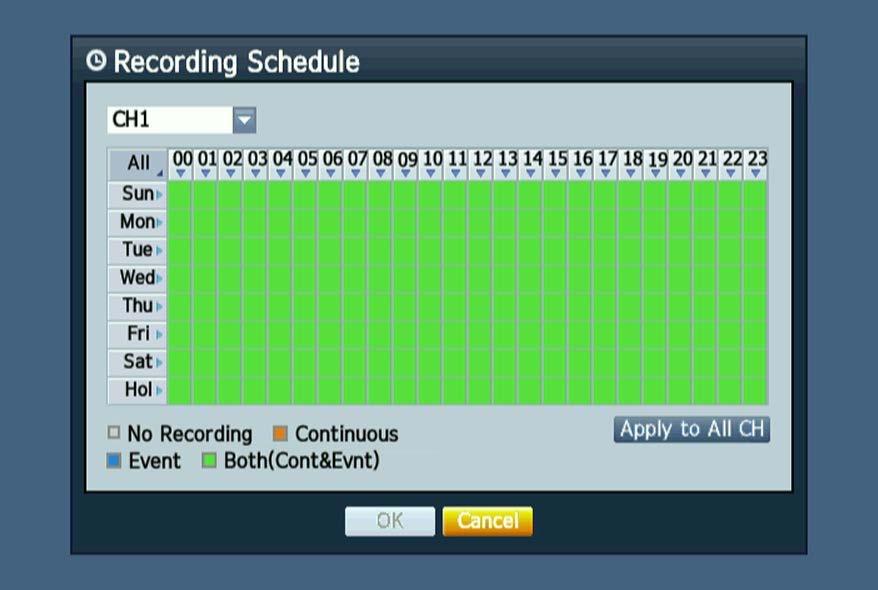 Set each of the Record Schedule options.