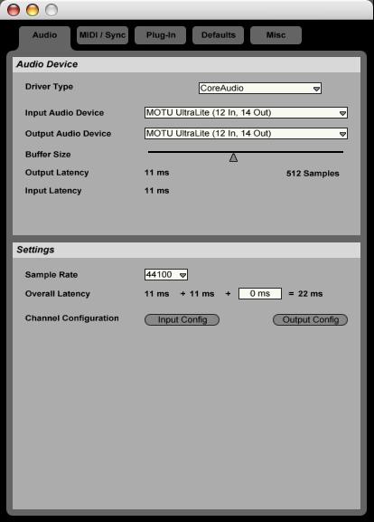 Garage Band In Garage Band, go to the Audio/MIDI preferences and choose MOTU UltraLite from the Audio Output and Audio Input menus as shown below in Figure