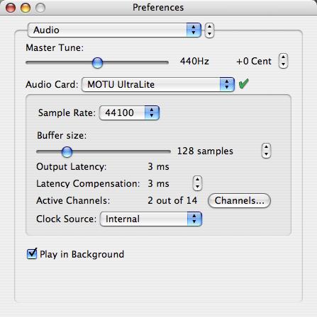 Reason In Propellerhead Reason, go to the Preferences window, choose Audio preferences from the menu and choose MOTU UltraLite from the Audio Card menu as shown below in Figure 9-6.