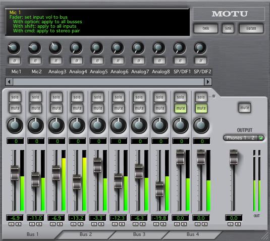 CHAPTER 11 MOTU CueMix Console OVERVIEW MOTU CueMix Console provides access to the flexible on-board mixing features of the UltraLite.