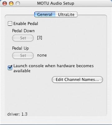 Quick Reference: MOTU Audio Setup CHAPTER Click the tabs to access general MOTU FireWire interface settings or settings specific to the UltraLite (or other connected interface.