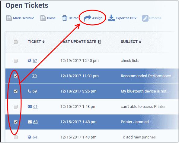 The ticket will be added to the 'Tickets' interface. You or the staff member to whom the ticket is assigned can view/update the ticket by clicking the subject or ticket number.