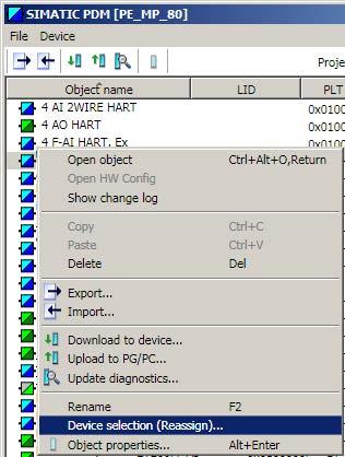 Service and maintenance of SIMATIC PDM 7.6 Replacing/removing field devices 2.