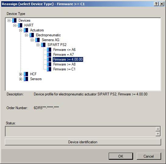 Service and maintenance of SIMATIC PDM 7.6 Replacing/removing field devices 3. Select the EDD for Siemens SIPART PS2 Positioner V4.00.00. The device path is displayed in the window title bar.