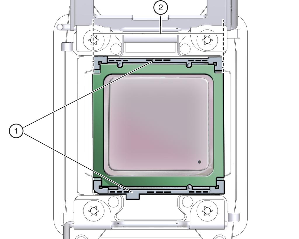 Servicing Processors (FRU) FIGURE 7 Larger Processor Installed in a Motherboard Processor Socket Call Out Description 1 Processor alignment brackets 2 Processor left and right edges extend beyond