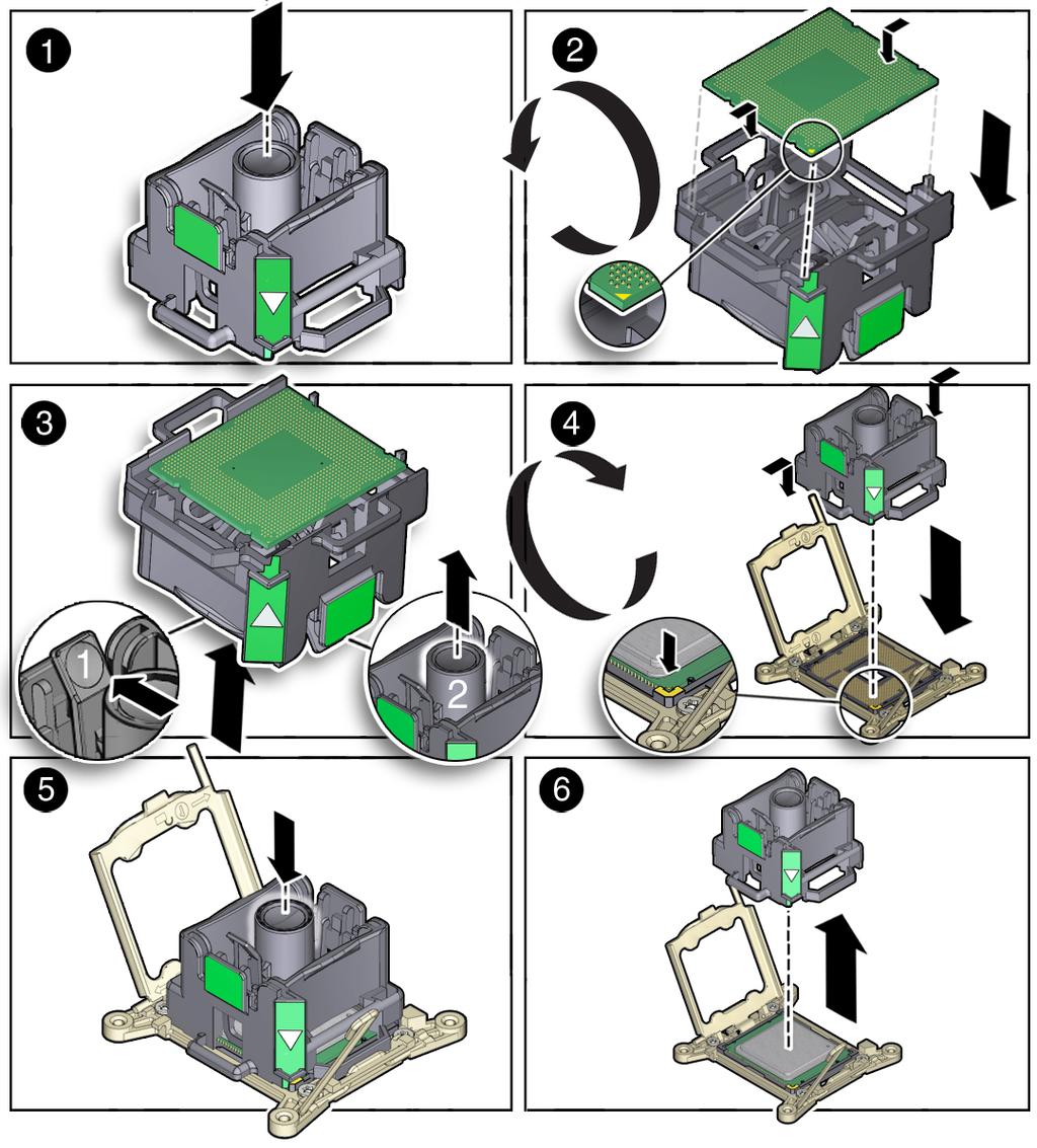 Install a Processor Caution - The following figure shows the green color-coded processor removal and replacement tool.