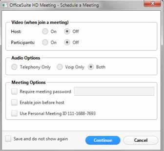 Simply click the Schedule a Meeting in the OfficeSuite HD Meeting section of your title bar as shown below.