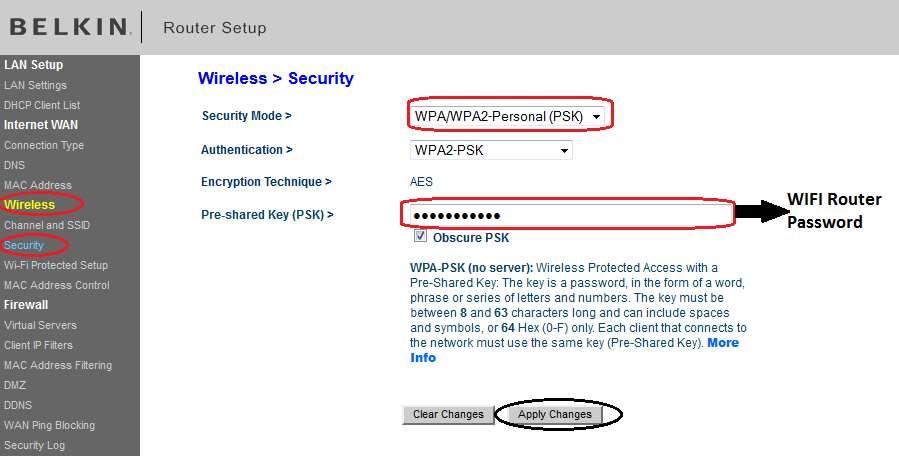 Step 5: Go to wireless and Click on Security, Change the