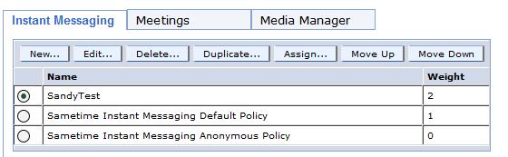 Manage Policies Sametime policies control user access to features. All users are assigned to the default policy settings which administrator can modify.