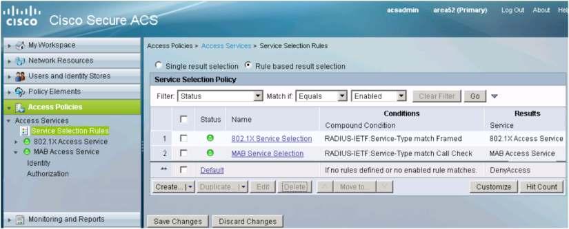 Under Results, select the access service that was created in the previous step (MAB Access Service). 12. Click OK.